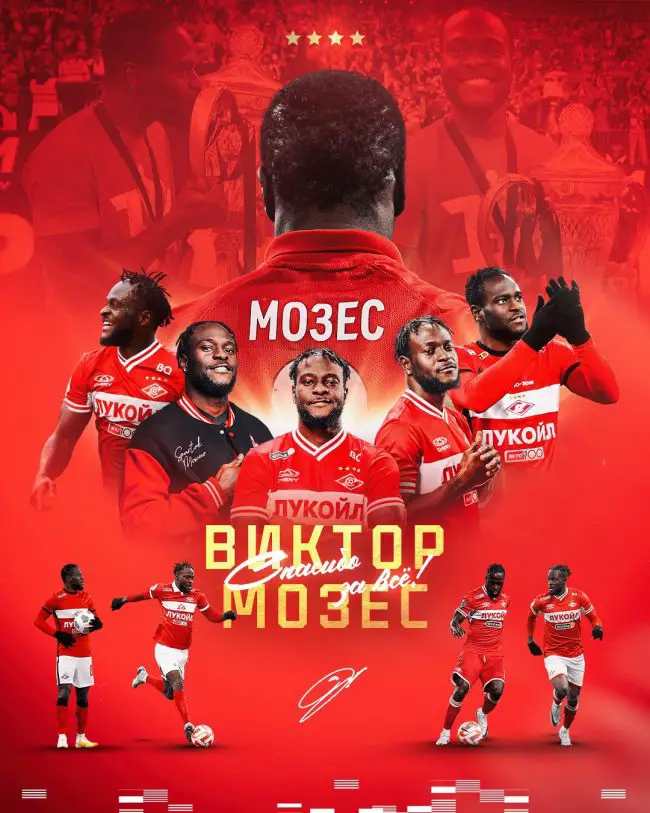 Russian Club Spartak Moscow Announces Departure of Victor Moses