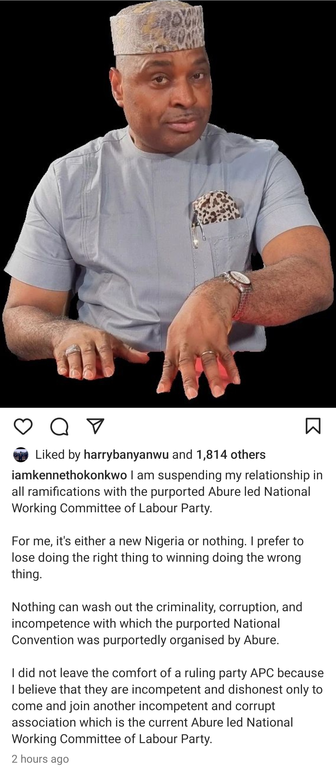 Kenneth Okonkwo Leaves Abure-Led Labour Party
