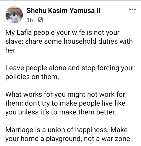 "Nasarawa Prince Advises Men: 'Your Wife Is Not Your Slave; Share Some Household Duties with Her'"