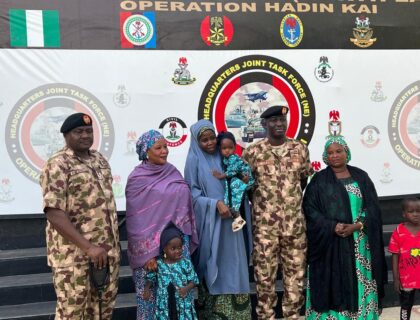 Army transfers pregnant Chibok girl and her three children, who were rescued, to the Borno State Government.