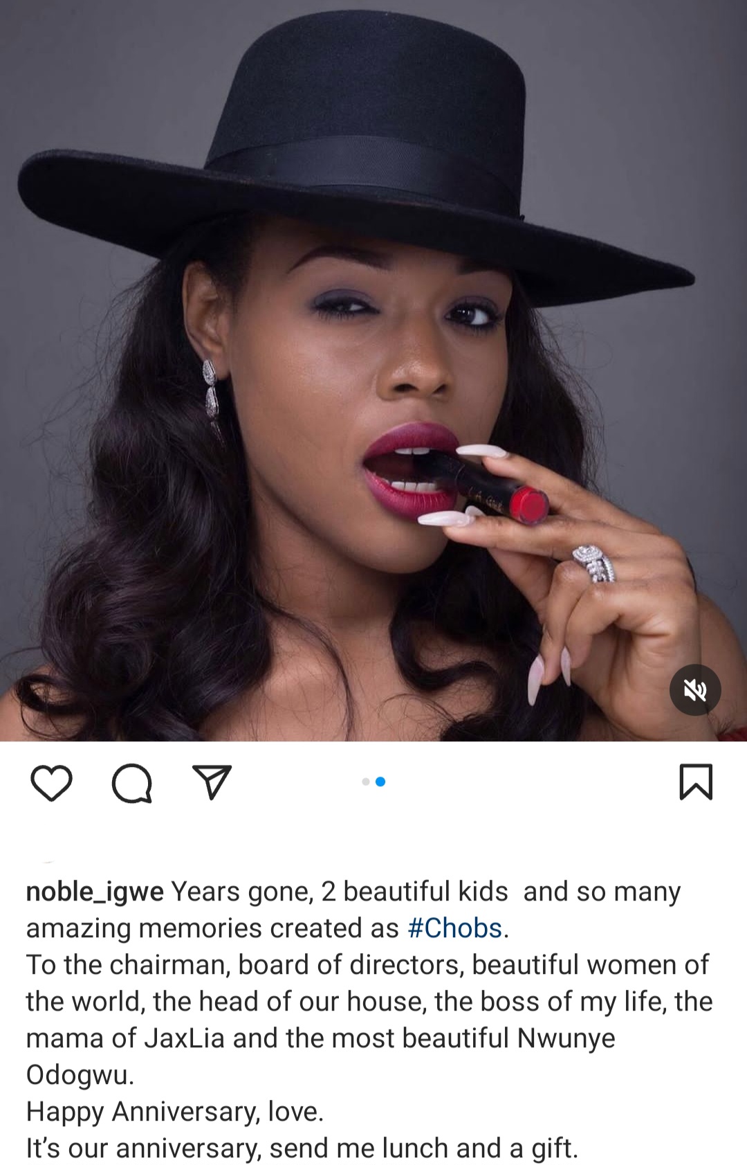"The Head Of Our House, The Boss Of My Life" - Noble Igwe Celebrates Wife On Their Wedding Anniversary