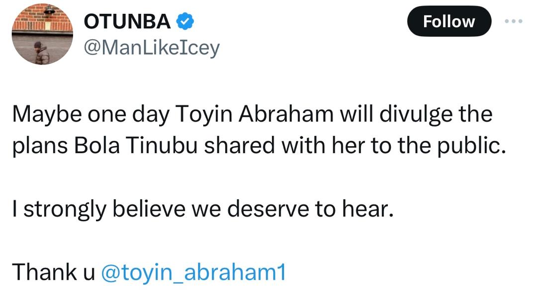 Toyin Abraham Ajeyemi Hits Back at Critics, Denies Political Involvement Amid Support for President Tinubu's Administration