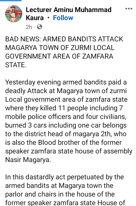 Seven Policemen, Four Others Killed in Zamfara Community Bandit Attack