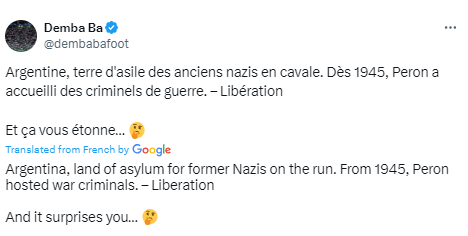 Ex-Chelsea Striker, Demba Ba Describes Argentina As 'An Asylum For Former Nazis On The Run' As He Responds To Racism Row Against French Footballers