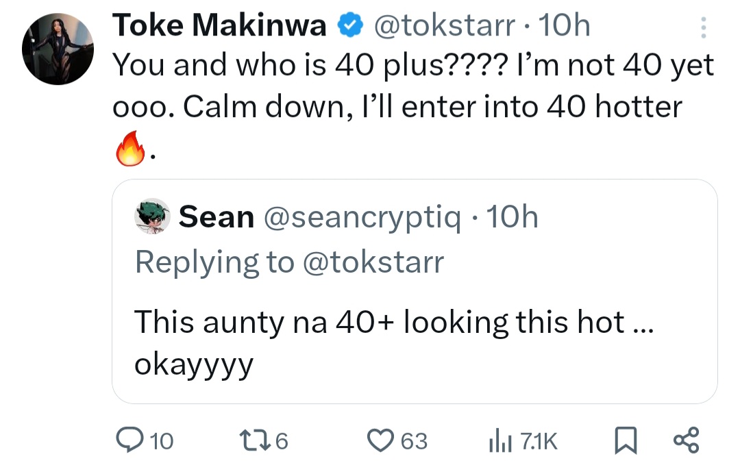 Toke Makinwa Replies Admirer Who Inflated Her Age