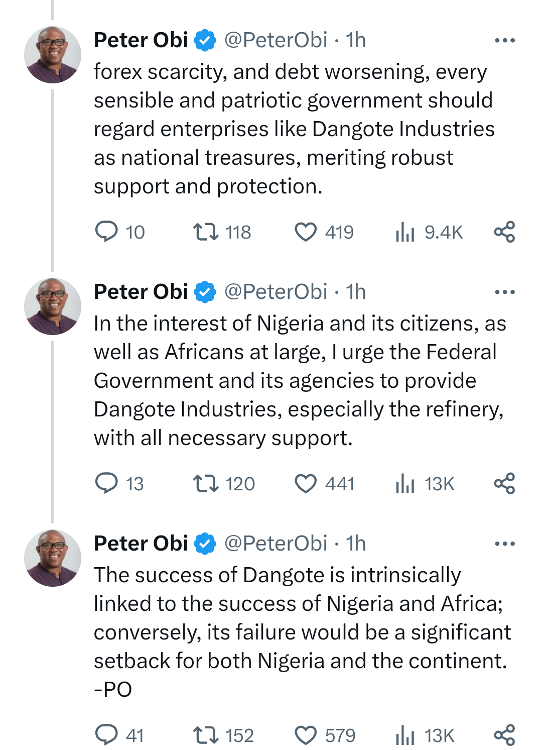 Peter Obi Adjures FG To Aid Dangote Refinery