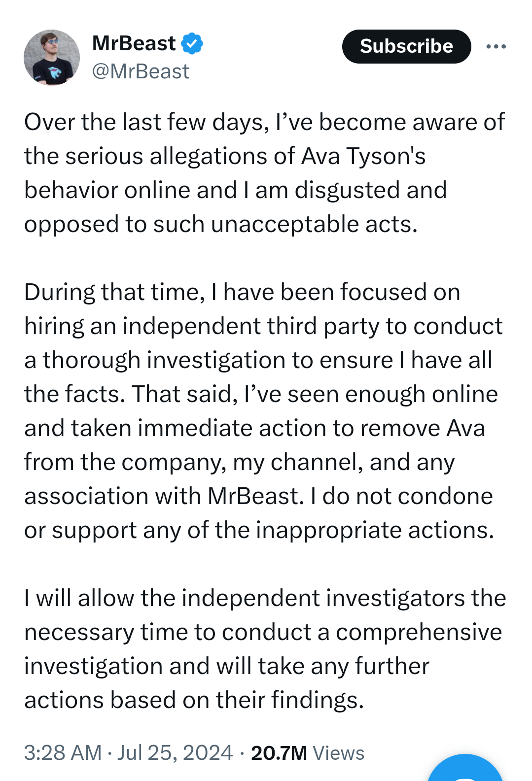 Mr Beast Reacts After His Long Time Youtube Collaborator Ava Tyson Is Accused Of Grooming A Fan