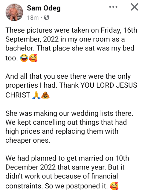 Man Shares Photos Of His Wife Sitting On The Floor Of His One Bedroom Apartment As He Advises People Planning To Get Married Not To Give Up