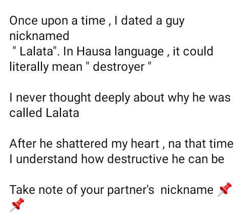 Nigerian Woman Advises Ladies To Note Their Boyfriends' Nicknames