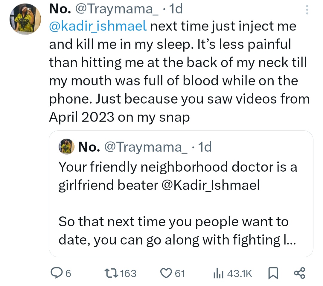 Woman Accuses Her Doctor Boyfriend of Physical Abuse, He Responds