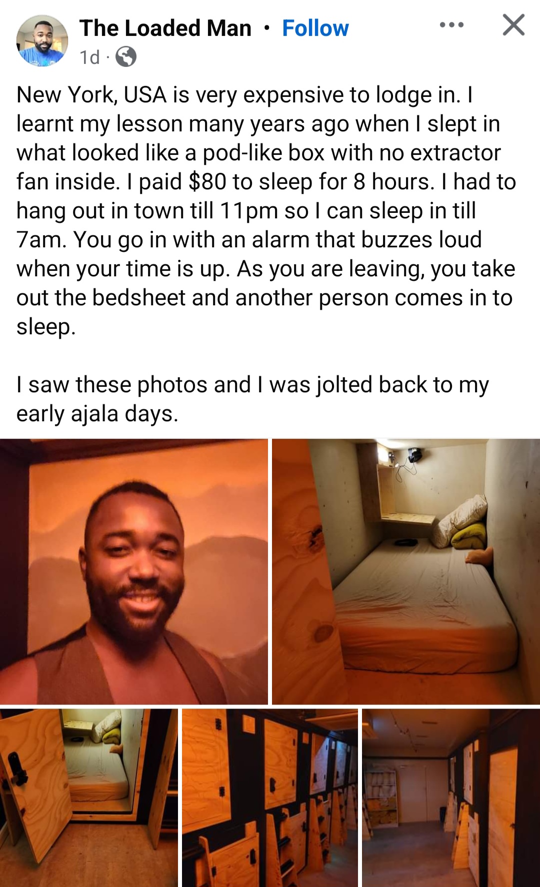 US-Based Nigerian Man Reveals Sleeping 'Box' Where Recent Arrivals Pay to Sleep for 8 Hours