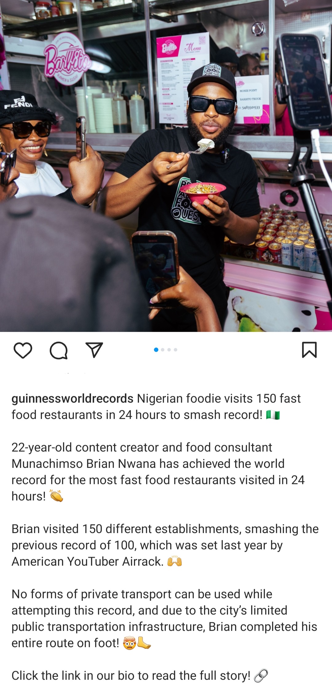 22-Year-Old Nigerian Sets Guinness World Record for Most Food Restaurants Visited on Foot in 24 Hours