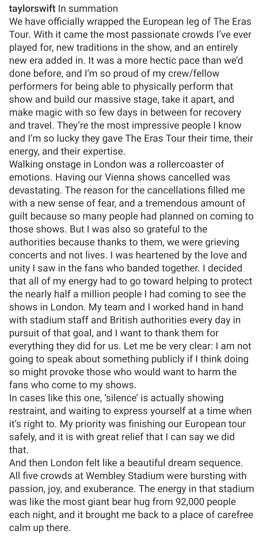 Taylor Swift Breaks Silence on Thwarted Terror Attack That Led to Cancellation of Vienna Shows