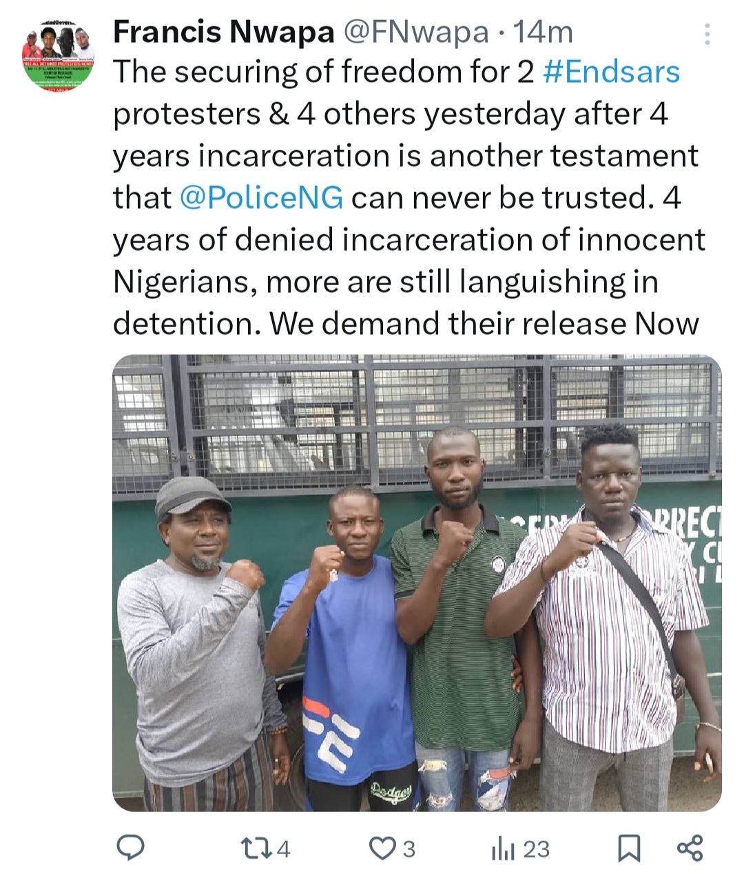 Six #ENDSARS Protesters Released After Four Years in Detention