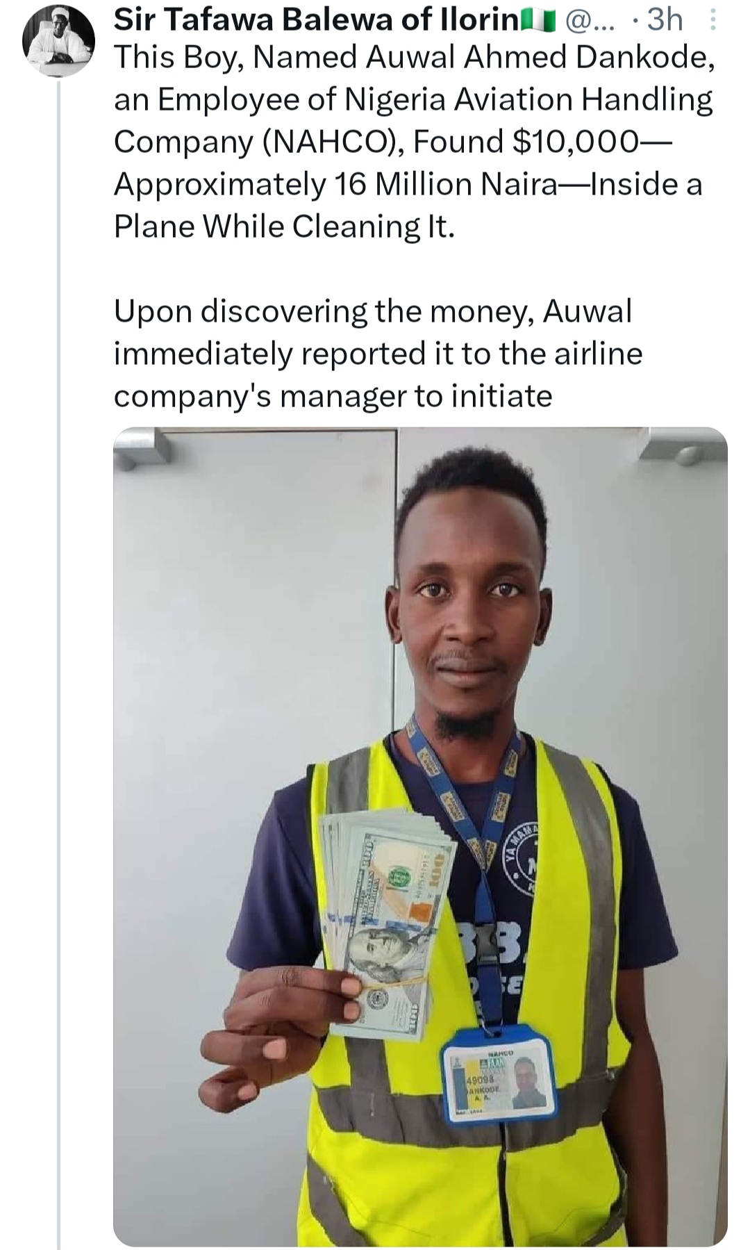 Kano Airport Cleaner Returns $10,000 Found on Aircraft