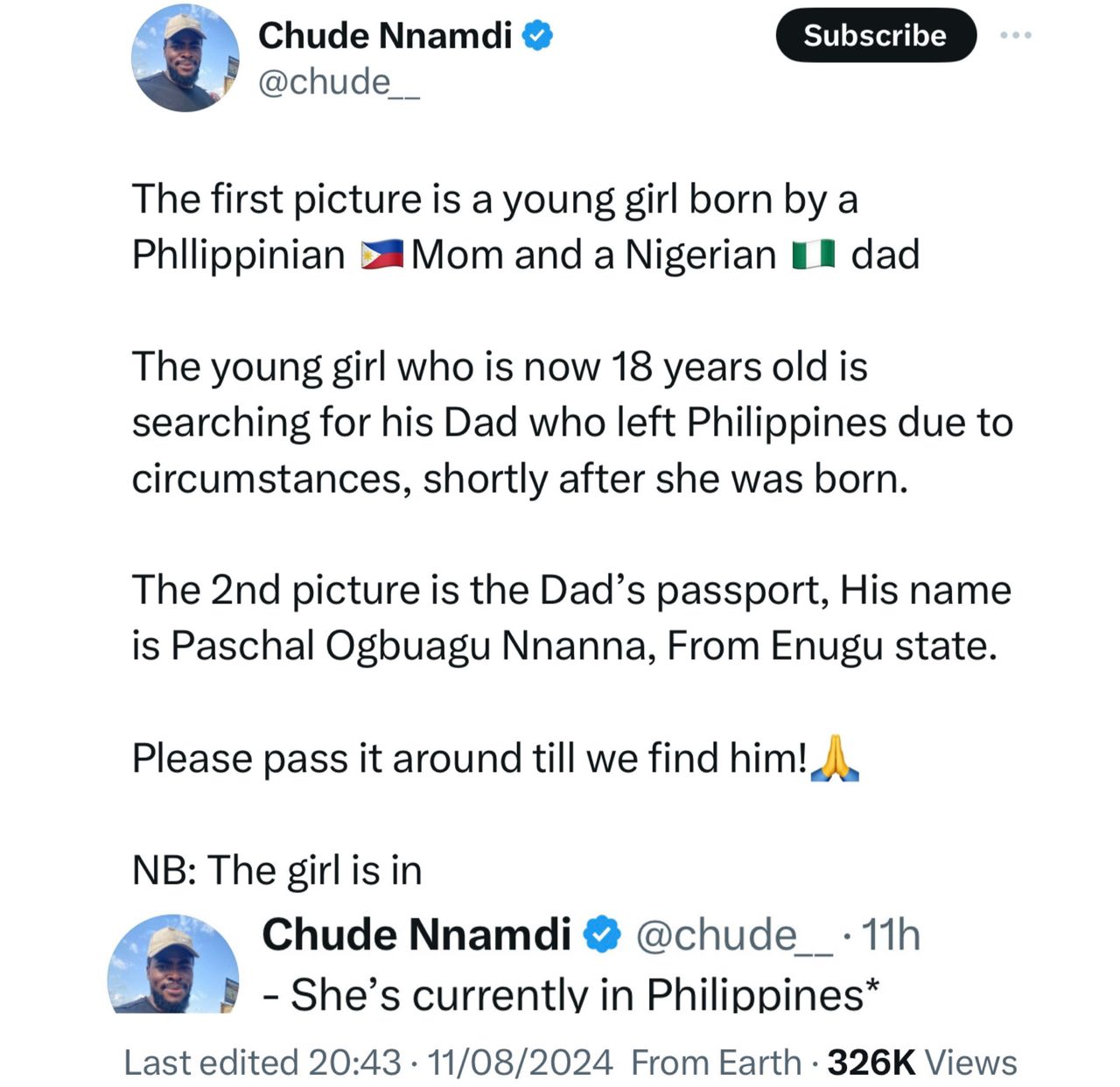 Filipino Teen In Search Of Her Nigerian Father