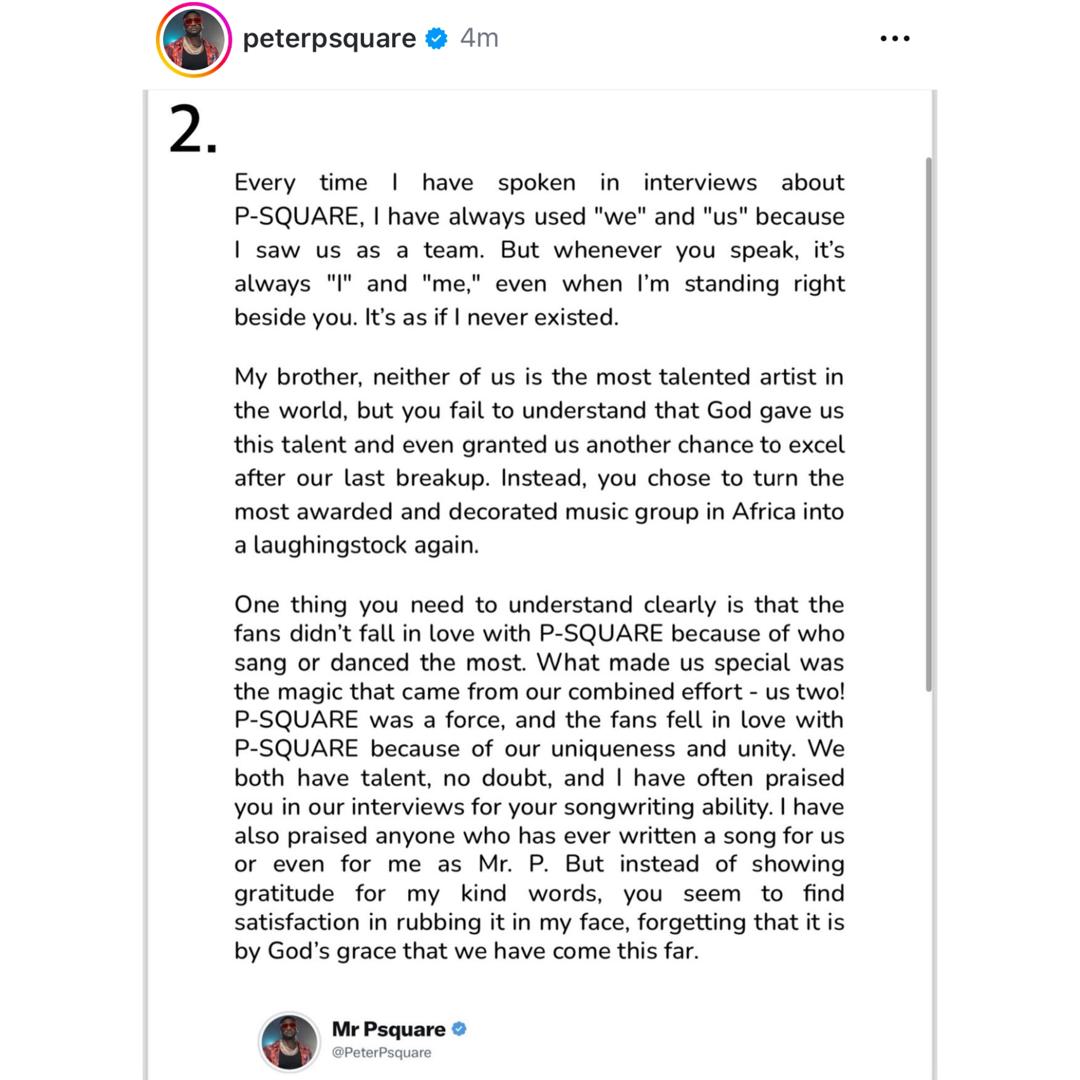 Peter Okoye Writes His Twin Brother, Paul, An Open Letter