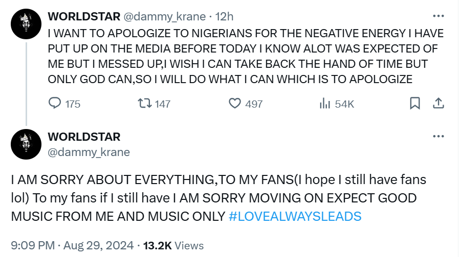 Dammy Krane Apologizes for Comments About Davido After Release from Police Detention