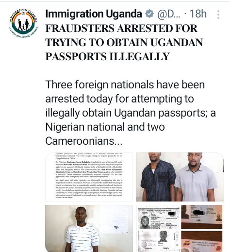 Nigerian and Two Cameroonians Arrested for Attempting to Illegally Acquire Ugandan Passports