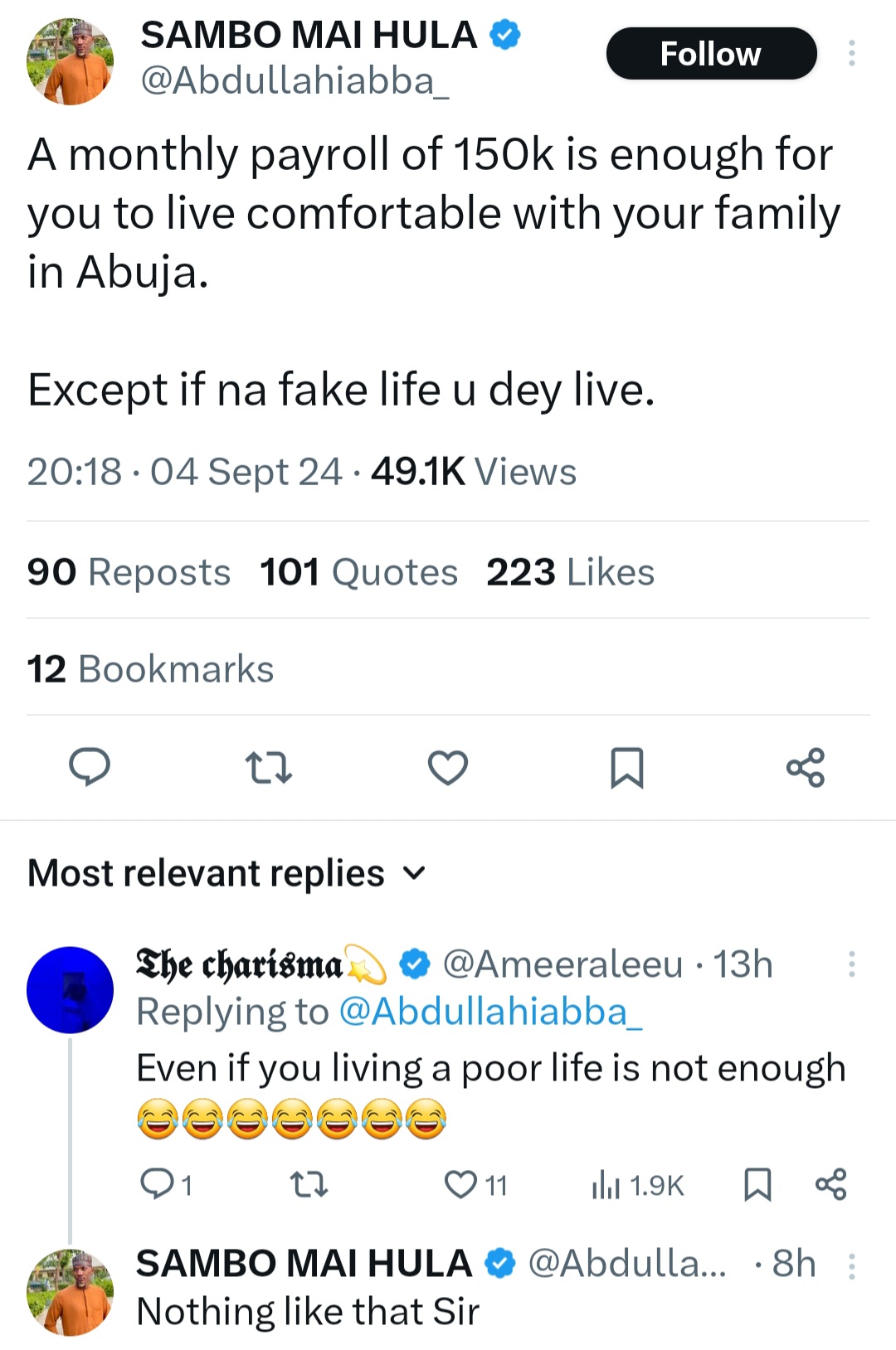 Man Claims 150K Is Sufficient for Comfortable Living in Abuja Unless You're Living 'Fake Life'