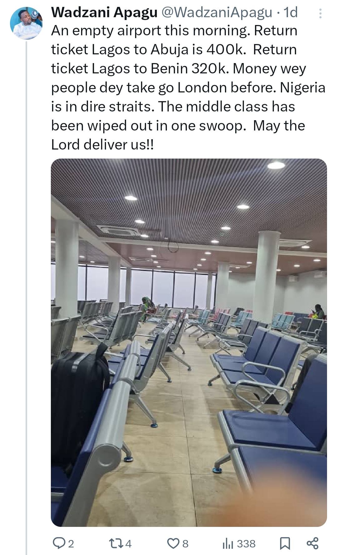 Nigerians Express Concerns Over Empty Lagos Airport Due to High Flight Ticket Prices