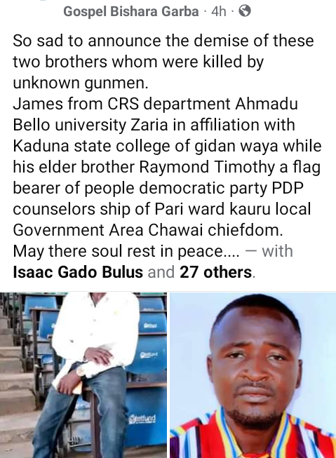 PDP Councilorship Candidate and Brother Killed by Gunmen in Kaduna