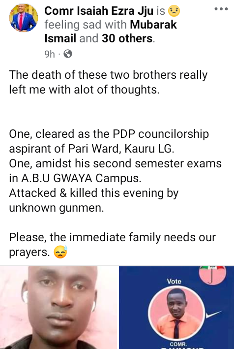 PDP Councilorship Candidate and Brother Killed by Gunmen in Kaduna