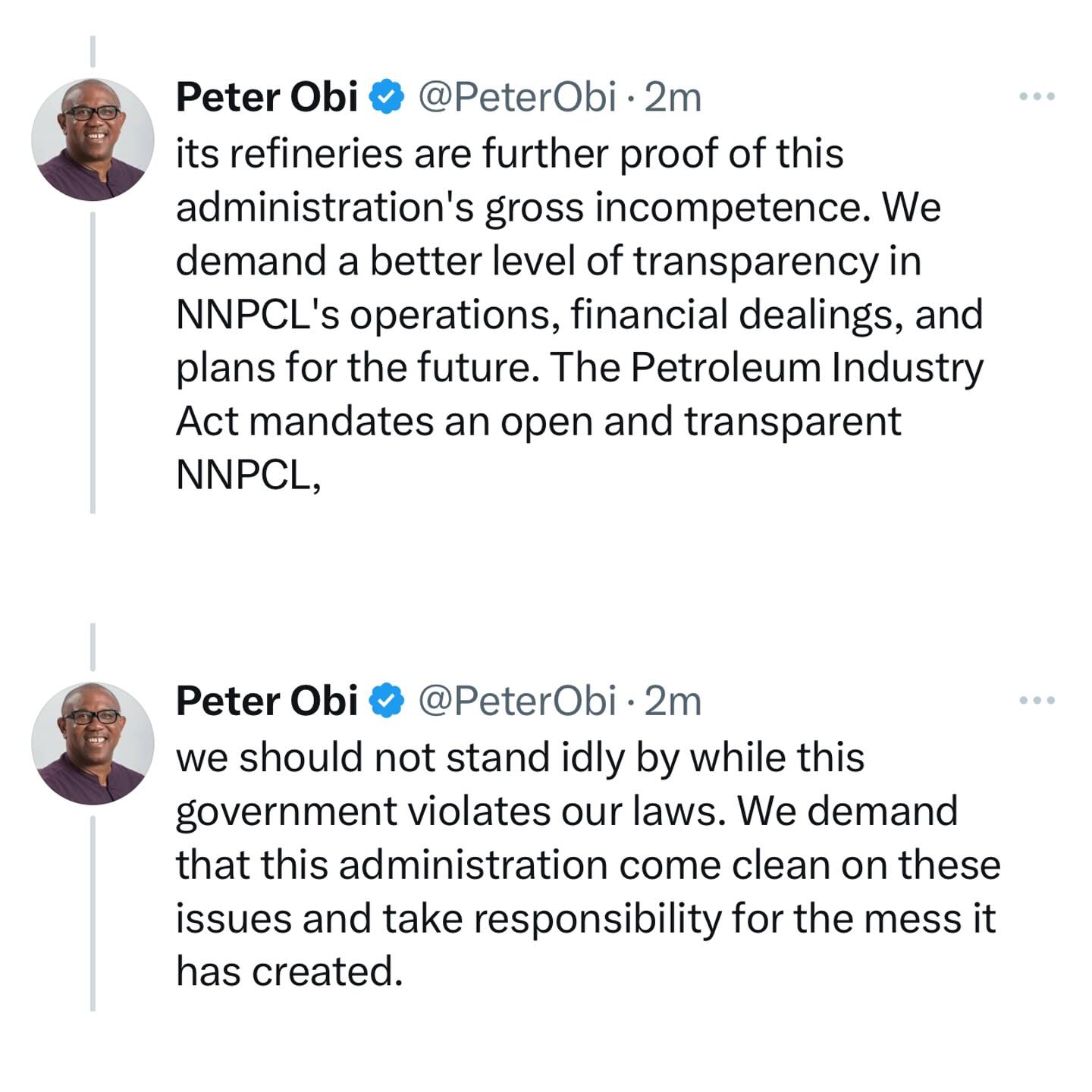 Peter Obi: Fuel Scarcity Crisis and Hardship Result from Government Ineptitude