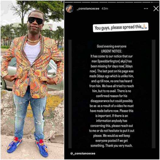 Content Creator Constance Sounds Alarm Over Speed Darlington's Disappearance