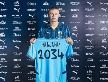 Manchester City Striker Erling Haaland Signs 9.5-Year Contract Extension, Commits to Club Until 2034