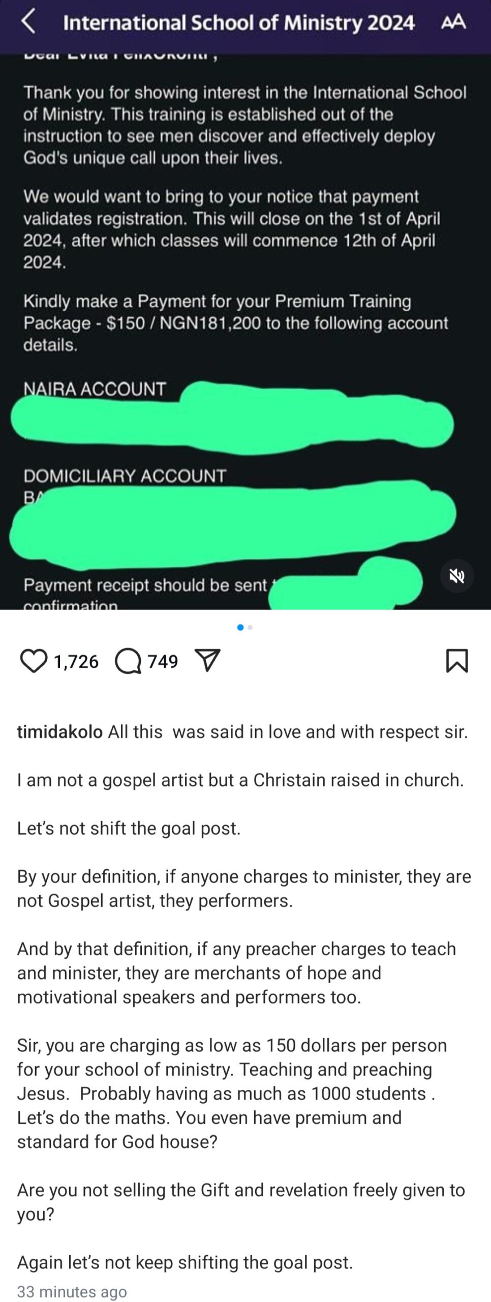 Timi Dakolo Fires Back With "Evidence" of Femi Lazarus Charging for Ministry School After Pastor Criticized Gospel Artists for Church Fees