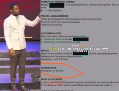 First-Class Ticket, Executive Hotel Rooms, $10,000 Honorarium – Cleric Femi Lazarus Shares Purported Invoice a Gospel Artiste Sent to Church for Services