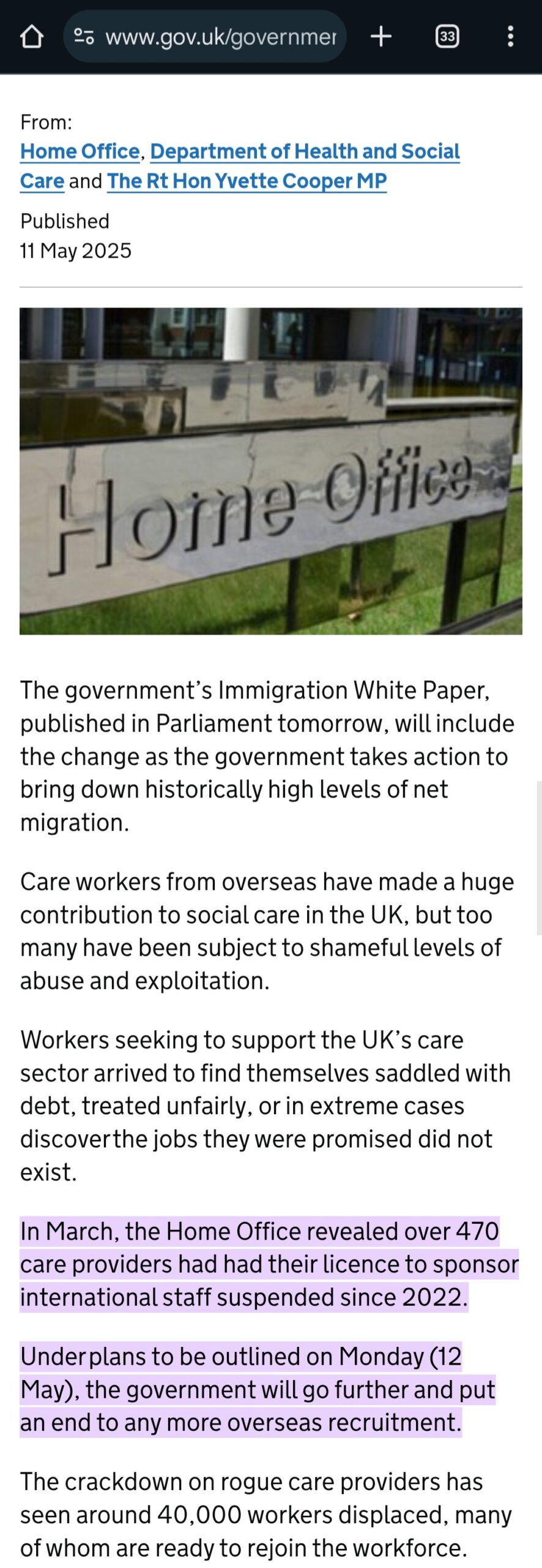 UK To Ban Overseas Recruitment Of Care Workers Under New Migration Rules