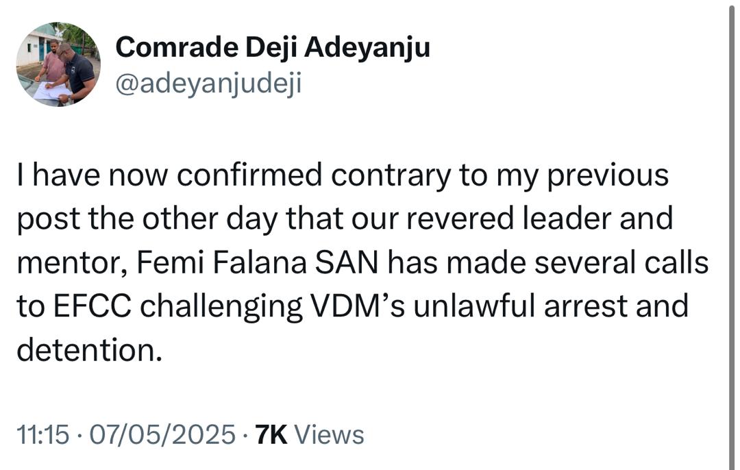 Femi Falana Challenges EFCC’s Arrest and Detention of VeryDarkMan
