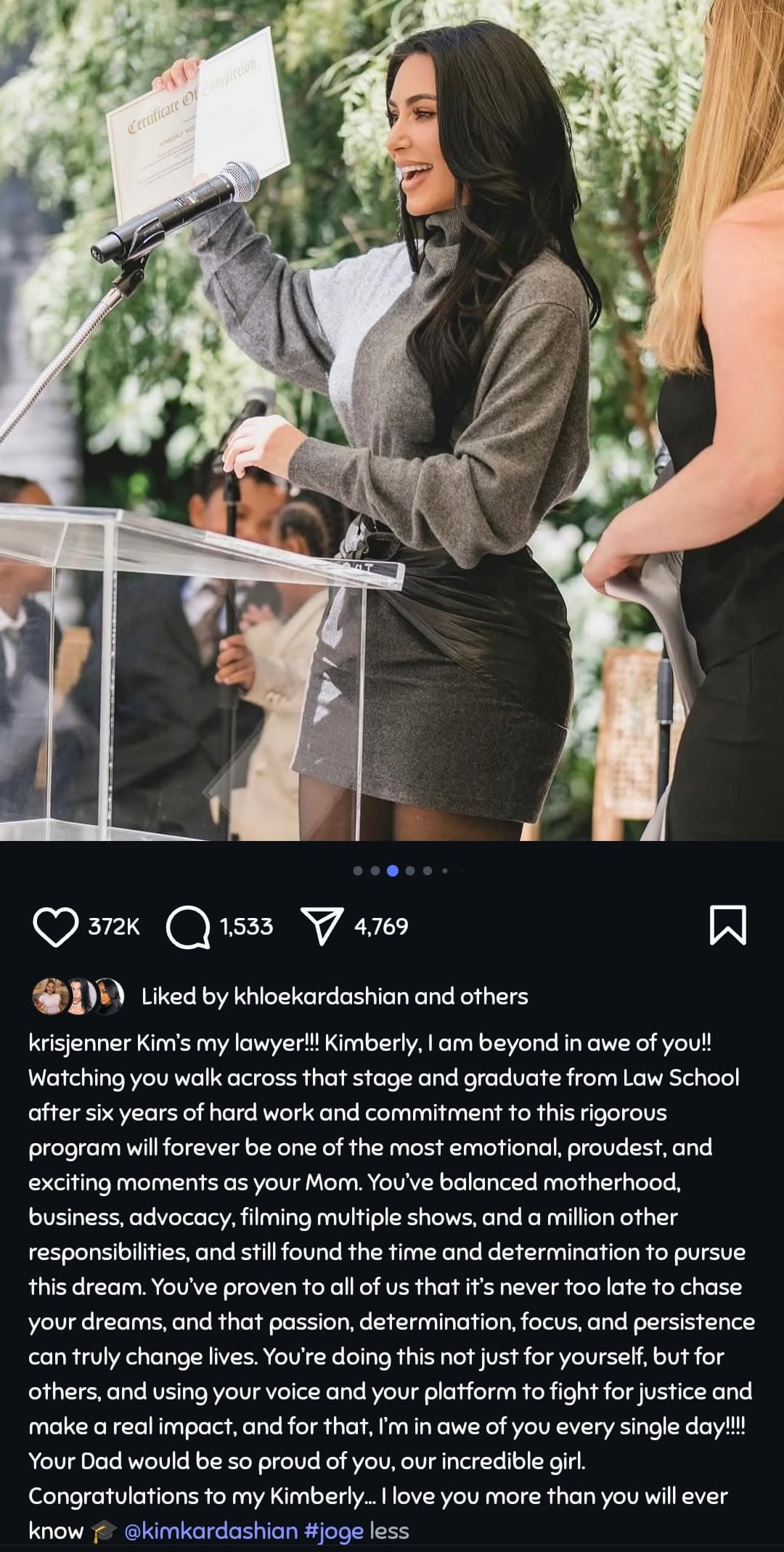 Kris Jenner Pens Emotional Tribute as Kim Kardashian Graduates Law School
