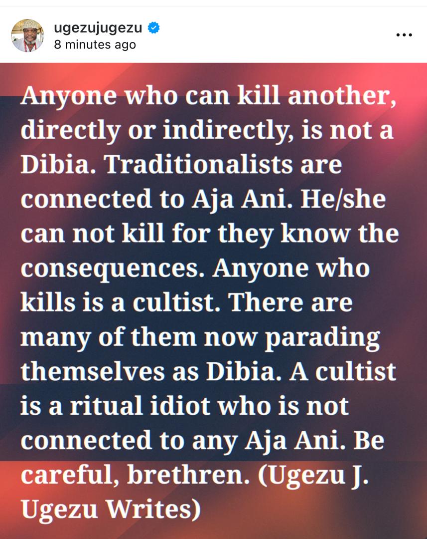 Actor Ugezu Ugezu Says Anyone Who Can Kill Another, Directly or Indirectly, Is Not a Native Doctor
