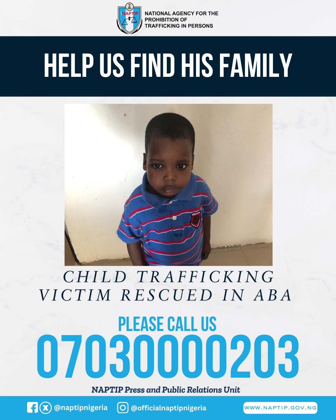 NAPTIP Rescues Boy Trafficked Between Abuja And Aba
