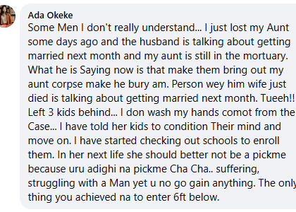 My Aunt Died Days Ago, And Her Husband Is Talking About Getting Married Next Month — Nigerian Woman Reveals