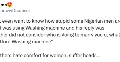 Nigerian Woman Shares Man’s Reaction Upon Learning She Uses Washing Machine