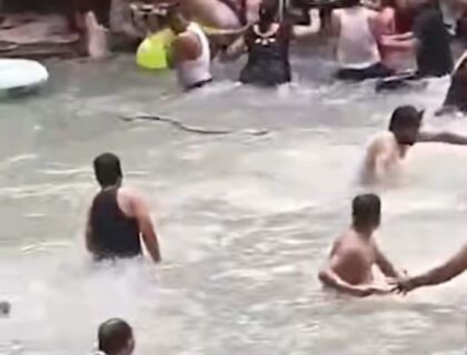 Dozens Of Swimmers Flee Crowded Pool After Huge Snake Spotted In Water
