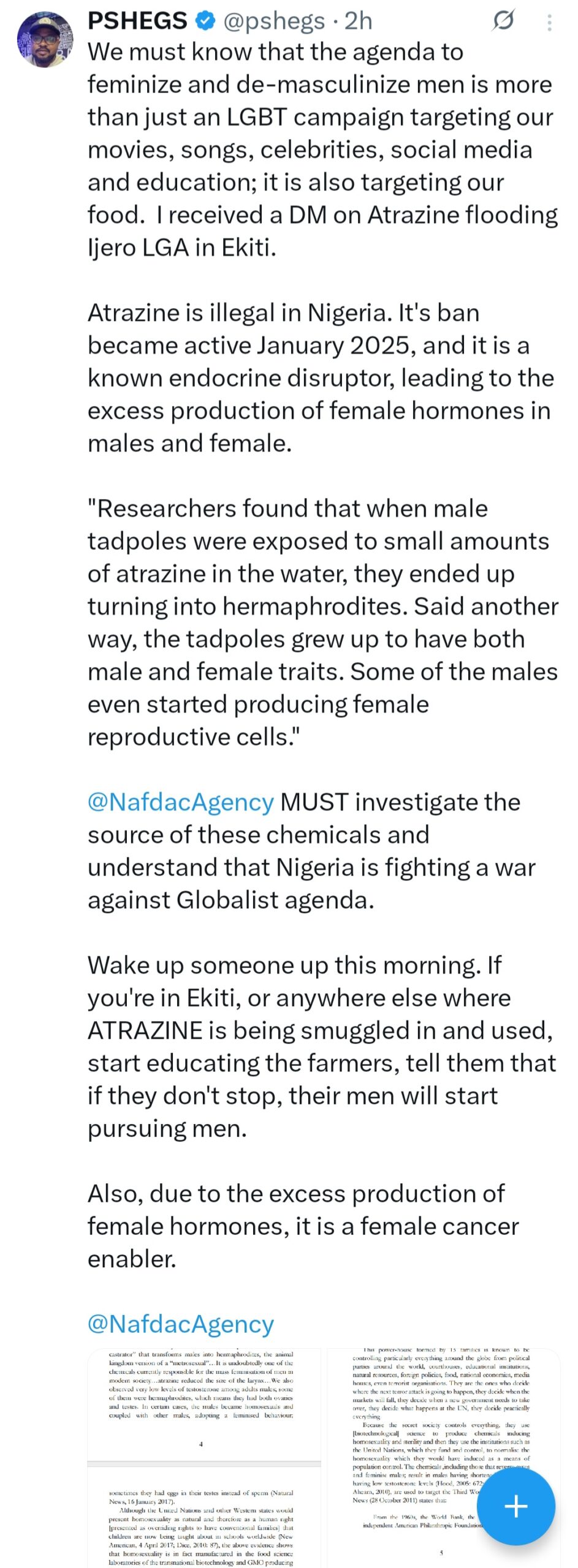 Banned Herbicide Linked To Male Feminization Found In Nigerian Markets – Centre For Food Safety And Agricultural Research Raises Alarm
