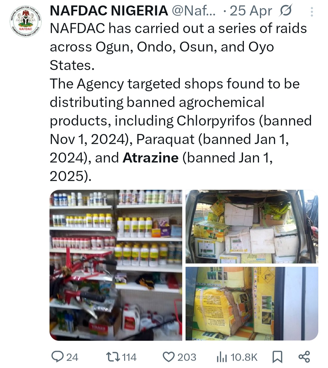 Banned Herbicide Linked To Male Feminization Found In Nigerian Markets – Centre For Food Safety And Agricultural Research Raises Alarm
