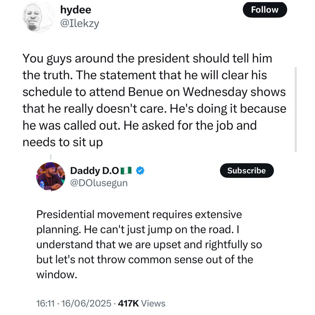 Presidential Aide Segun Dada Responds After Nigerians Criticize President Tinubu For Saying He’d Clear His Schedule To Visit Benue Indigenes
