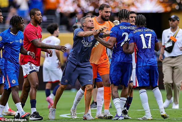 PSG Boss Luis Enrique Appears To Slap Chelsea Striker Joao Pedro In The Face After Club World Cup Defeat (Video)