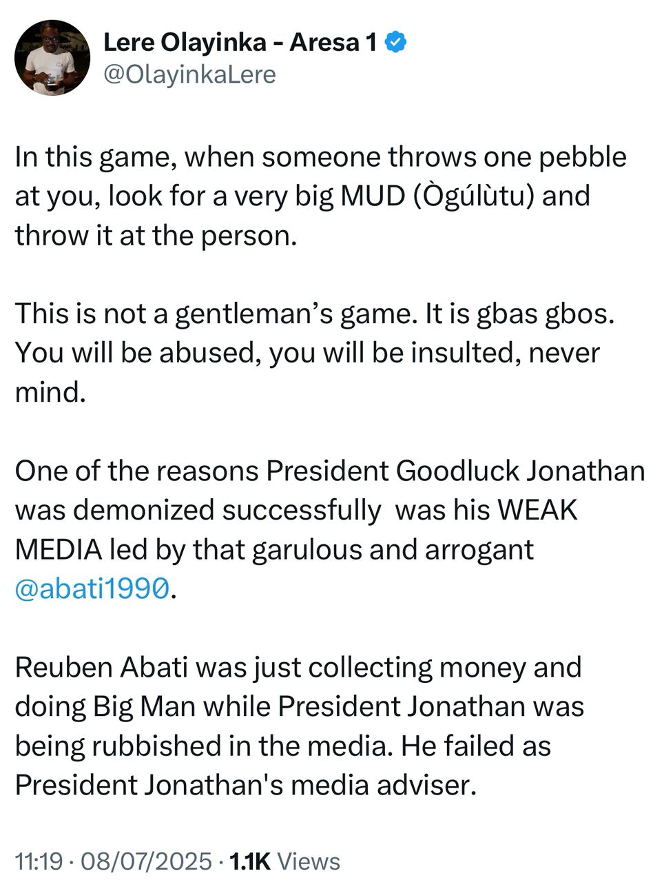 Wike’s Aide, Lere Olayinka, Slams Reuben Abati Over Jonathan-Era Media Failures