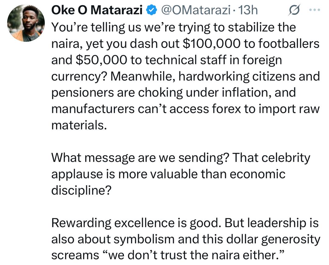 Mixed Reactions as Tinubu Announces Super Falcons’ Cash Prize in Dollars