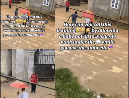 Outrage As Man Walks Toddler In The Rain Without Cover, Claims It’s “Training