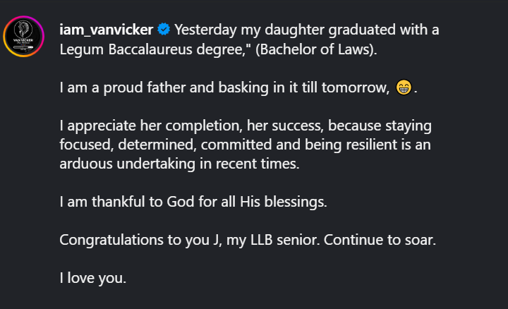 Van Vicker Beams With Pride As Daughter Graduates With Law Degree