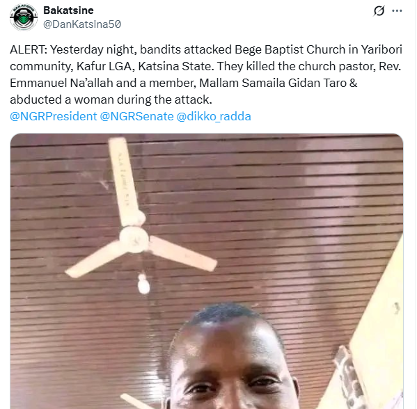 Pastor, Worshipper Killed As Gunmen Attack Baptist Church In Katsina