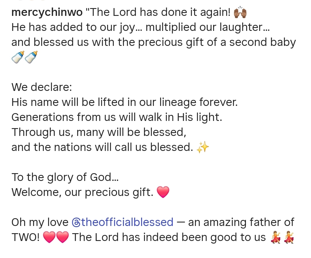 Mercy Chinwo And Husband Pastor Blessed Welcome Second Child